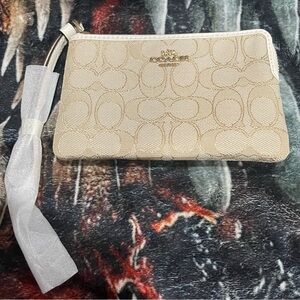Coach Cream Wristlet with Signature Pattern